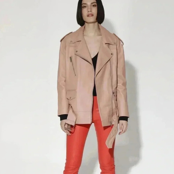 NWT Walter Baker Pink Oversized Moto Leather Jacket - Picture 7 of 9